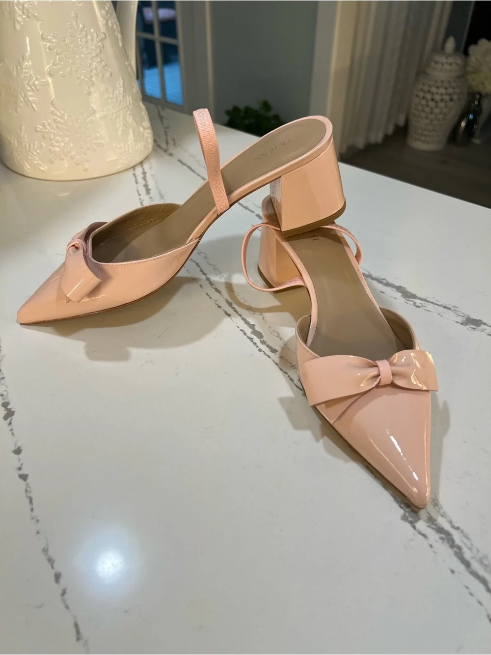 LK Bennett Patent Bow Pointed Slingback Heels in Blush Pink size 37 (6.5)